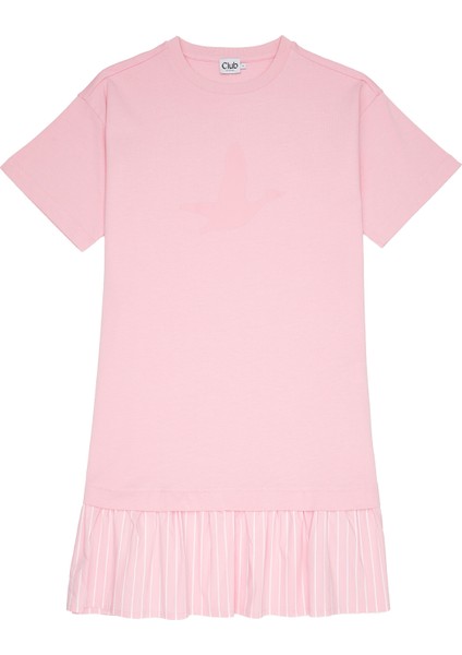 Pembe Logo Detaylı Mini Elbise