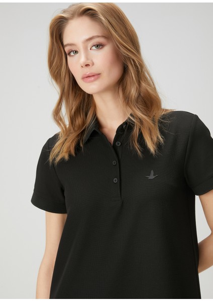 Siyah Polo Yaka Mini Elbise