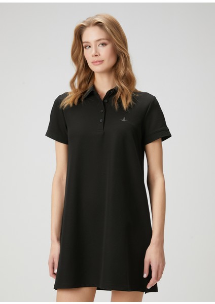 Siyah Polo Yaka Mini Elbise