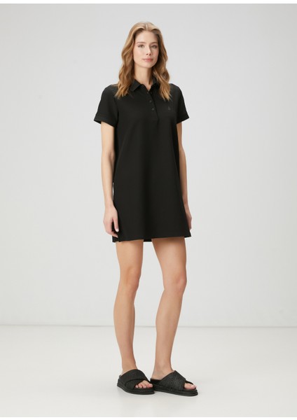 Siyah Polo Yaka Mini Elbise