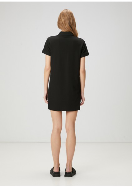 Siyah Polo Yaka Mini Elbise