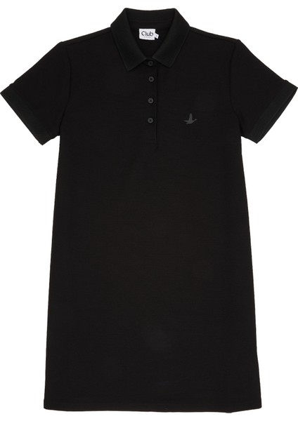 Siyah Polo Yaka Mini Elbise