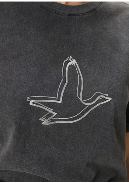 Siyah Taşlı Kaz Logolu T-Shirt