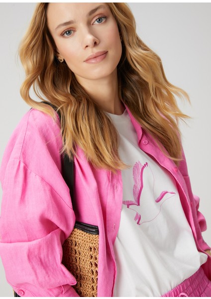 Oversize Pembe Keten Gömlek