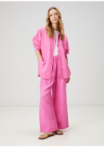 Oversize Pembe Keten Gömlek
