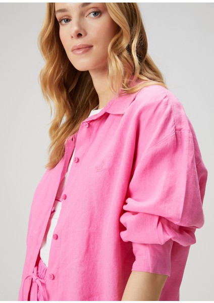 Oversize Pembe Keten Gömlek