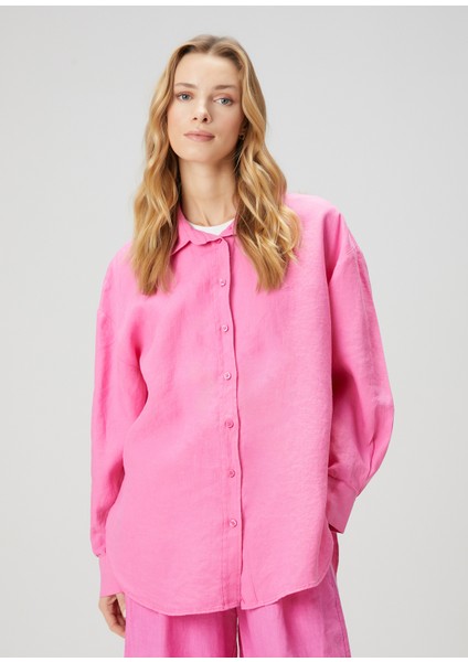 Oversize Pembe Keten Gömlek