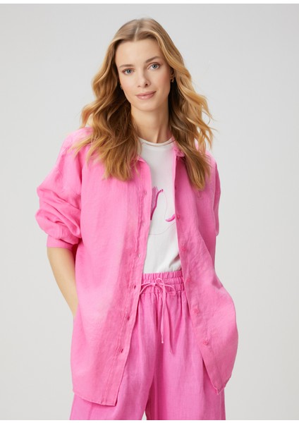 Oversize Pembe Keten Gömlek
