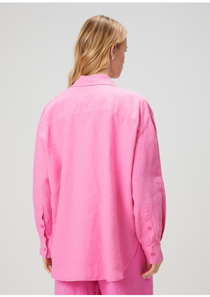Oversize Pembe Keten Gömlek