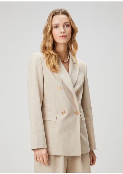 Bej Kruvaze Keten Blazer