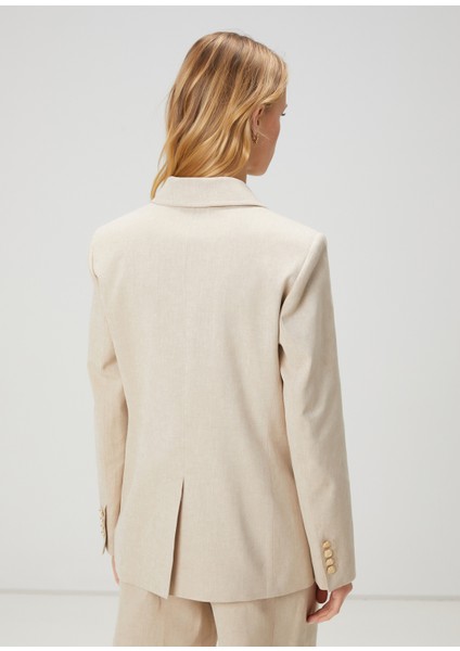 Bej Kruvaze Keten Blazer
