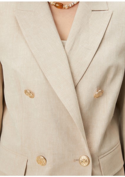 Bej Kruvaze Keten Blazer