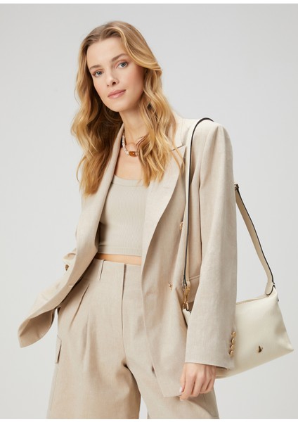 Bej Kruvaze Keten Blazer