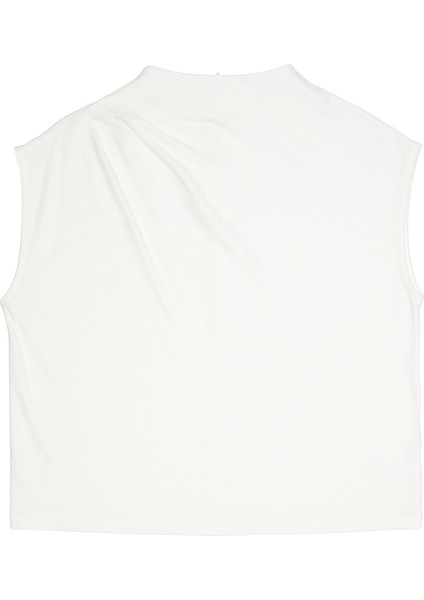Beyaz Drape Detaylı T-Shirt