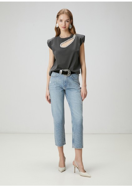 Mavi Taşlı Slouchy Jean Pantolon