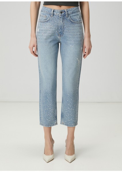 Mavi Taşlı Slouchy Jean Pantolon