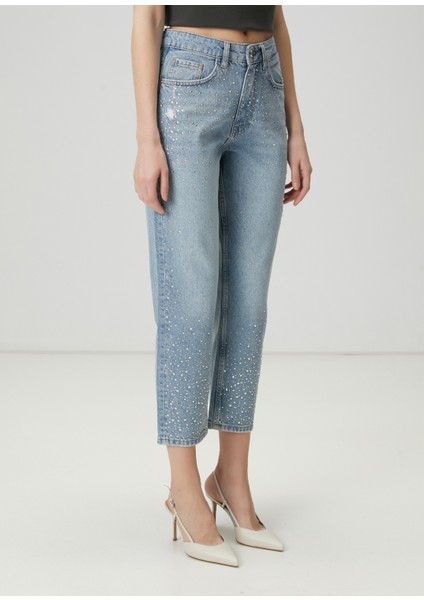 Mavi Taşlı Slouchy Jean Pantolon