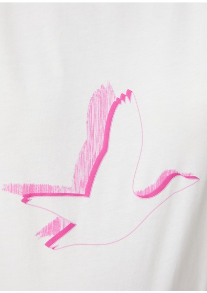 Beyaz Pembe Logo Baskılı T-Shirt