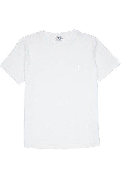 Kırık Beyaz Logo Detaylı Basic T-Shirt