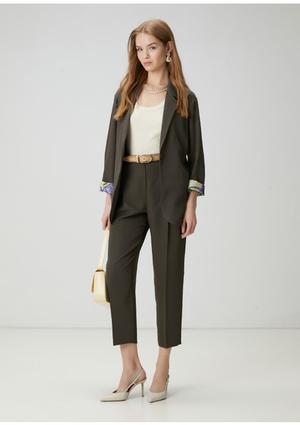 Haki Kol Ucu Palmiye Desenli Blazer