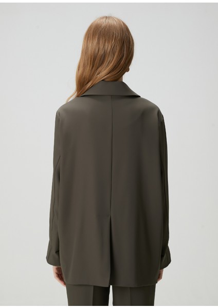 Haki Kol Ucu Palmiye Desenli Blazer