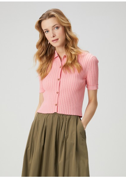 Pembe Ribli Polo Hırka