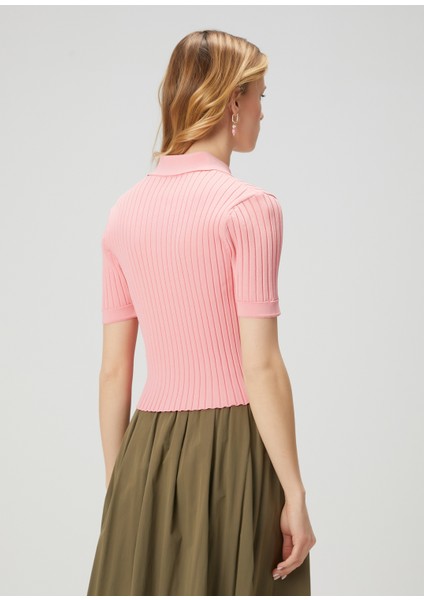 Pembe Ribli Polo Hırka