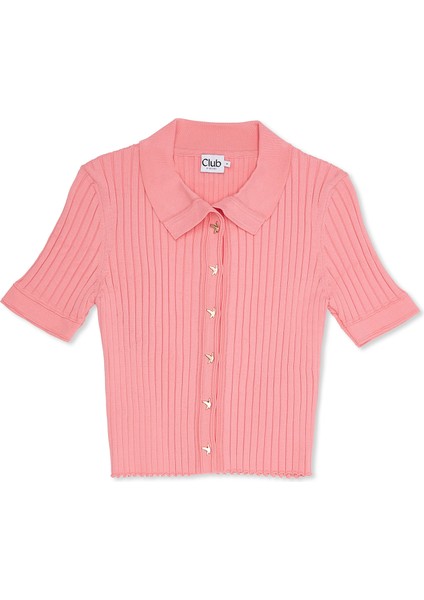 Pembe Ribli Polo Hırka