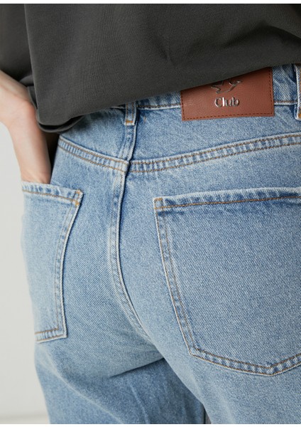 Mavi Taşlı Slouchy Jean Pantolon