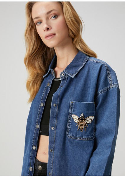 Mavi Işlemeli Denim Dış Gömlek