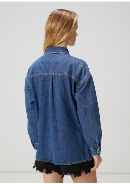 Mavi Işlemeli Denim Dış Gömlek