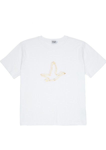 Beyaz Gold Logolu T-Shirt