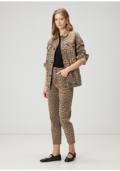 Leopar Desenli Denim Ceket