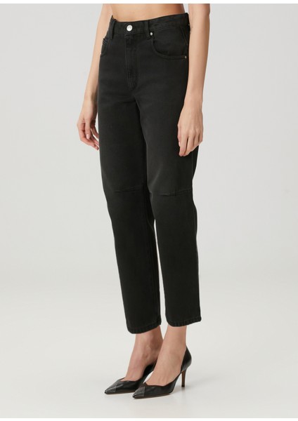 Janet Siyah Crop Jean Pantolon