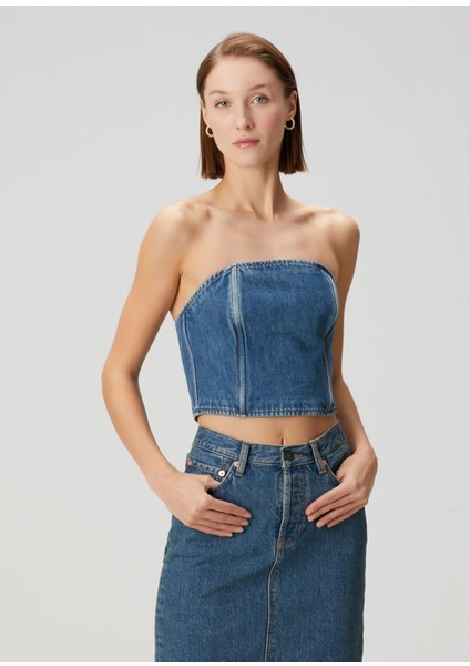 Mavi Straplez Denim Bluz