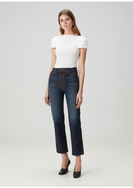 Abigail Straight Leg Koyu Mavi Jean Pantolon