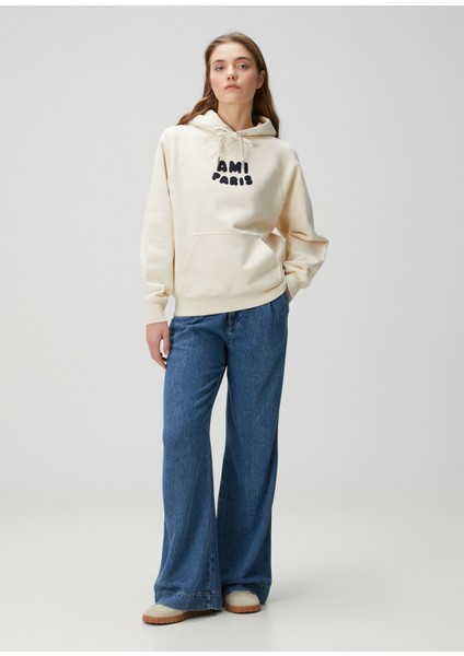 Krem Kapüşonlu Sweatshirt