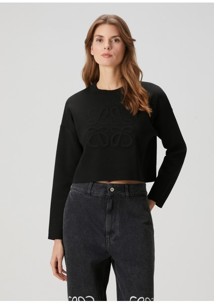 Siyah Crop Yün Triko