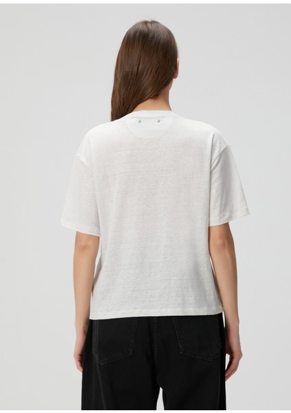 Beyaz Baskılı Keten T-Shirt fırsatları