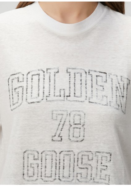 Beyaz Baskılı Keten T-Shirt indirimleri