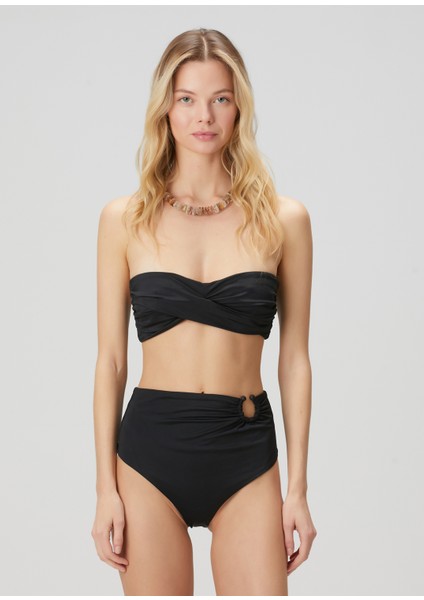 Sea Stripe Siyah Straplez Bikini Üstü