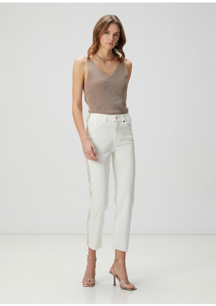 Kırık Beyaz Denim Pantolon