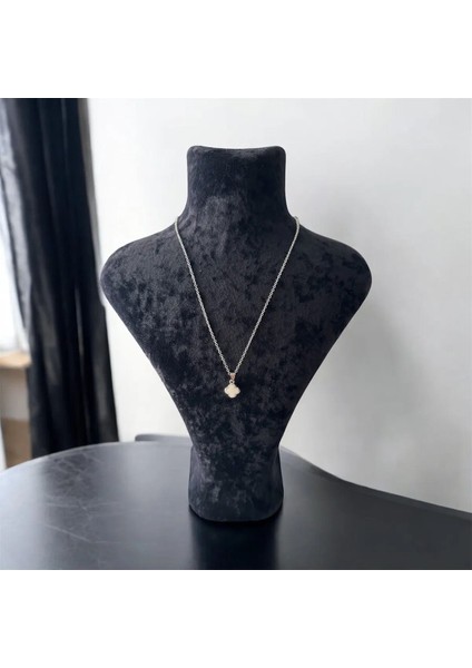 Gümüş Kaplama Kadın Beyaz Taşlı Yonca Kolye