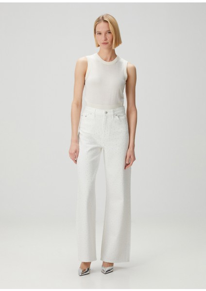 Pantikusa Beyaz Wide Leg Jean Pantolon