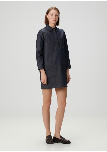 Aurelia Lacivert Mini Denim Elbise