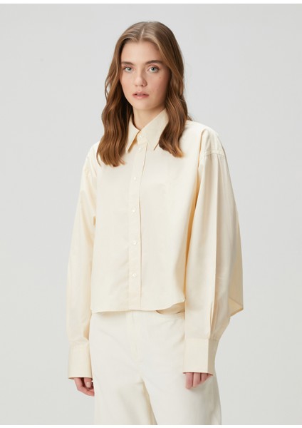 Oversize Crop Krem Poplin Gömlek