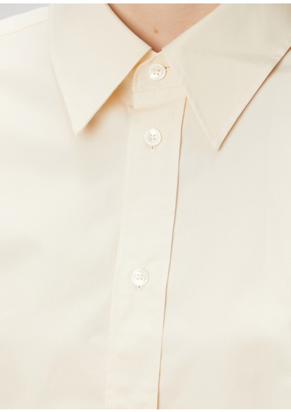 Oversize Crop Krem Poplin Gömlek