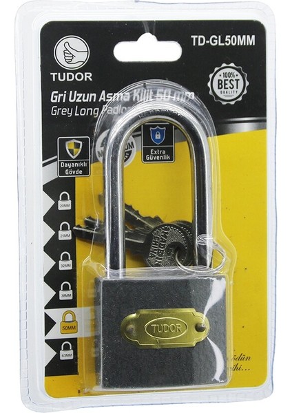 Tudor TD-GL50MM Vakumlu 50MM - Gri Uzun Kancalı Asma Kilit