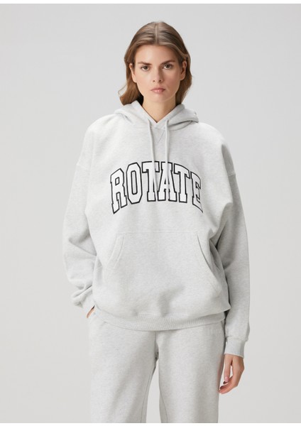 Açık Gri Kapüşonlu Logolu Sweatshirt