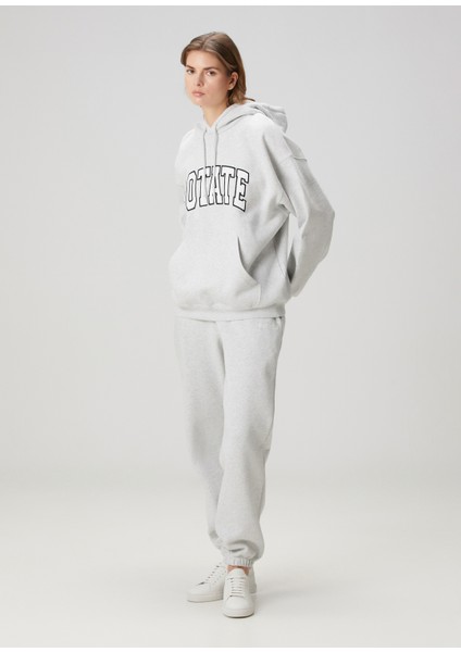 Açık Gri Kapüşonlu Logolu Sweatshirt